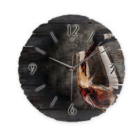 Rotwein Runde Designer-Wanduhr aus Holz – leises Uhrwerk