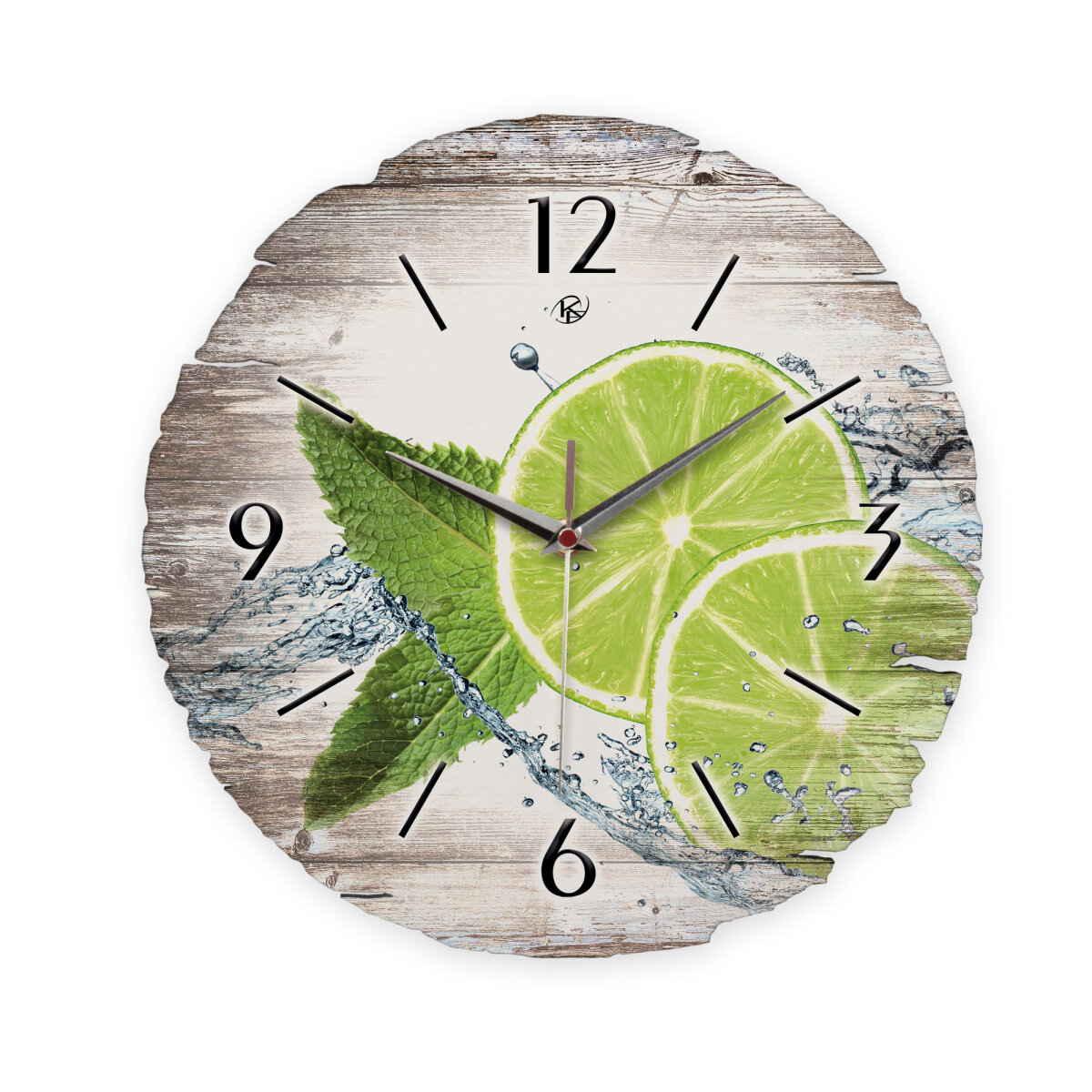 Grüne Limetten Runde Designer-Wanduhr aus Holz – leises Uhrwerk