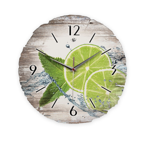 Grüne Limetten Runde Designer-Wanduhr aus Holz...