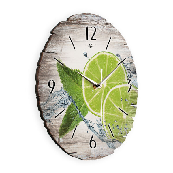 Grüne Limetten Runde Designer-Wanduhr aus Holz...