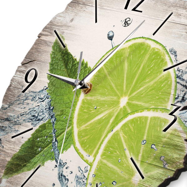 Grüne Limetten Runde Designer-Wanduhr aus Holz – leises Uhrwerk
