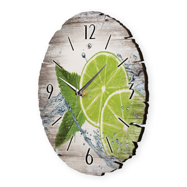 Grüne Limetten Runde Designer-Wanduhr aus Holz – leises Uhrwerk