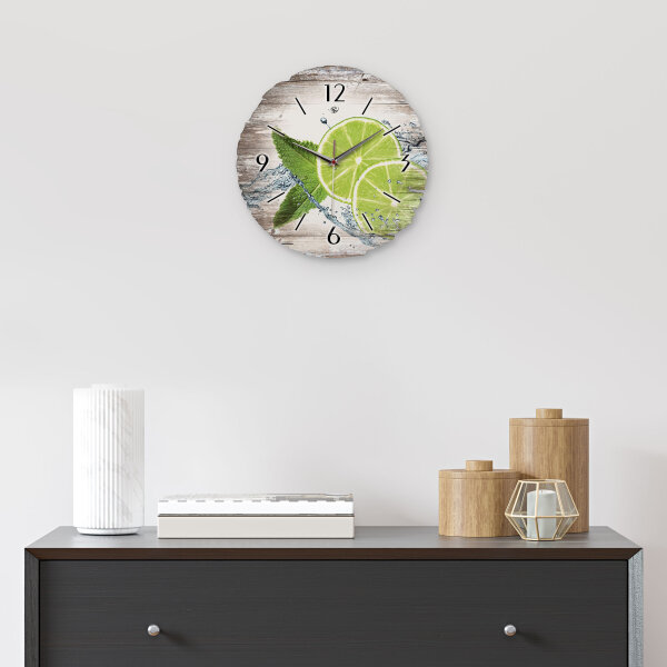 Grüne Limetten Runde Designer-Wanduhr aus Holz – leises Uhrwerk