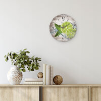Grüne Limetten Runde Designer-Wanduhr aus Holz – leises Uhrwerk