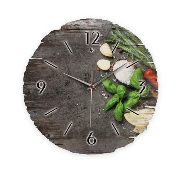 Kräuter & Gewürze Runde Designer-Wanduhr...