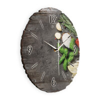 Kräuter & Gewürze Runde Designer-Wanduhr aus Holz – leises Uhrwerk