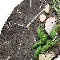 Kräuter & Gewürze Runde Designer-Wanduhr aus Holz – leises Uhrwerk