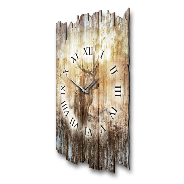 Hirsch im Nebel Designer-Wanduhr aus Holz – leises...