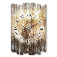 Hirsch im Nebel Designer-Wanduhr aus Holz – leises Uhrwerk