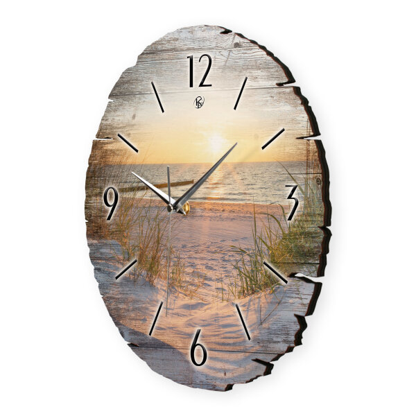 Strand & Meer Runde Designer-Wanduhr aus Holz – leises Uhrwerk