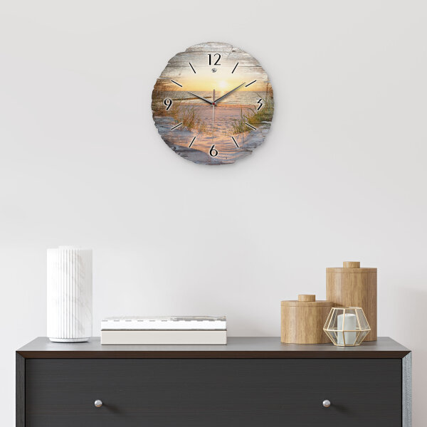 Strand & Meer Runde Designer-Wanduhr aus Holz – leises Uhrwerk
