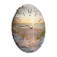 Strand & Meer Runde Designer-Wanduhr aus Holz – leises Uhrwerk