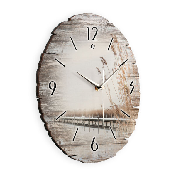 Steg zum Meer Runde Designer-Wanduhr aus Holz –...