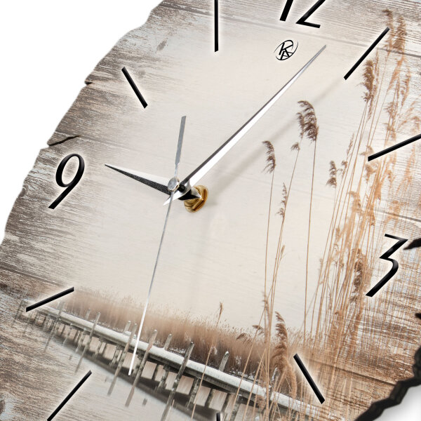 Steg zum Meer Runde Designer-Wanduhr aus Holz – leises Uhrwerk