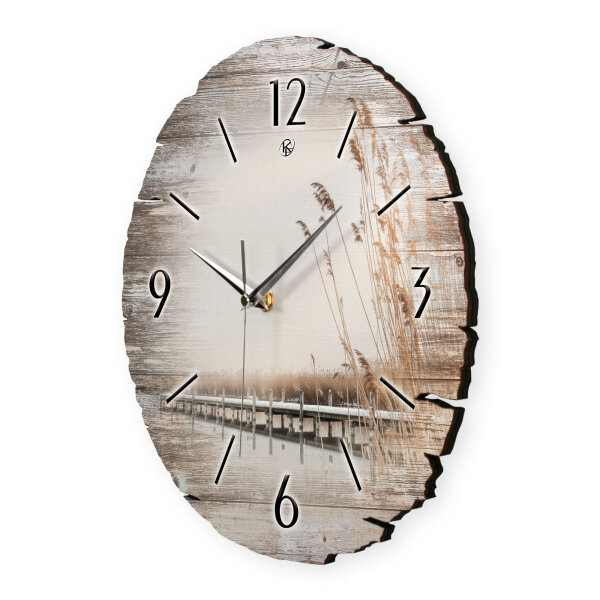 Steg zum Meer Runde Designer-Wanduhr aus Holz – leises Uhrwerk