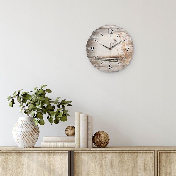 Steg zum Meer Runde Designer-Wanduhr aus Holz – leises Uhrwerk