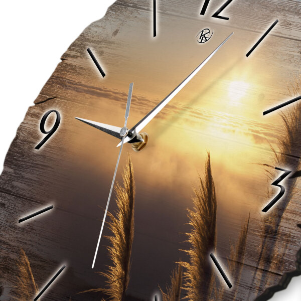 Sunset Runde Designer-Wanduhr aus Holz – leises Uhrwerk