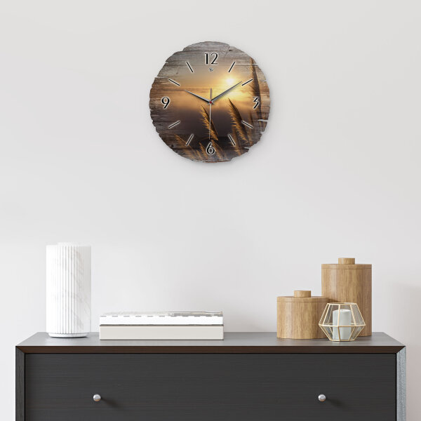 Sunset Runde Designer-Wanduhr aus Holz – leises Uhrwerk