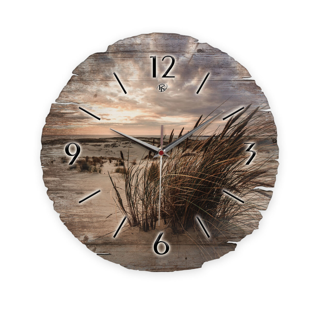 Sandstrand & Schilf Runde Designer-Wanduhr aus Holz – leises Uhrwerk