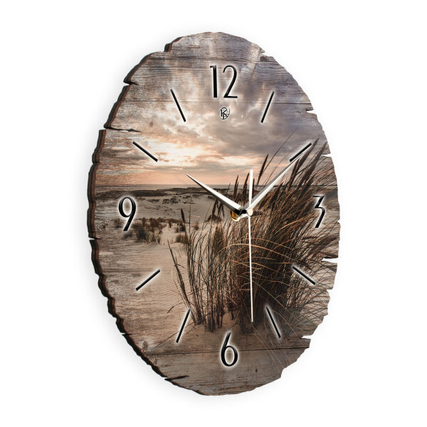 Sandstrand & Schilf Runde Designer-Wanduhr aus Holz...