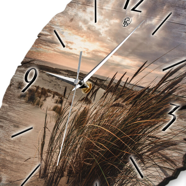Sandstrand & Schilf Runde Designer-Wanduhr aus Holz – leises Uhrwerk