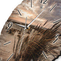 Sandstrand & Schilf Runde Designer-Wanduhr aus Holz – leises Uhrwerk