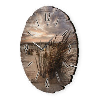 Sandstrand & Schilf Runde Designer-Wanduhr aus Holz – leises Uhrwerk