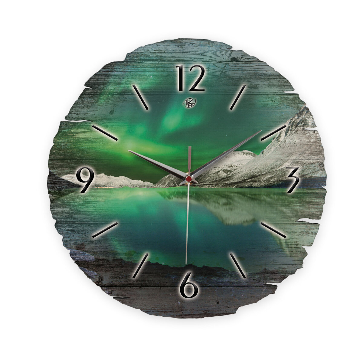 Polarlicht Runde Designer-Wanduhr aus Holz – leises Uhrwerk
