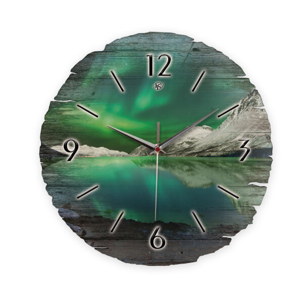 Polarlicht Runde Designer-Wanduhr aus Holz – leises...