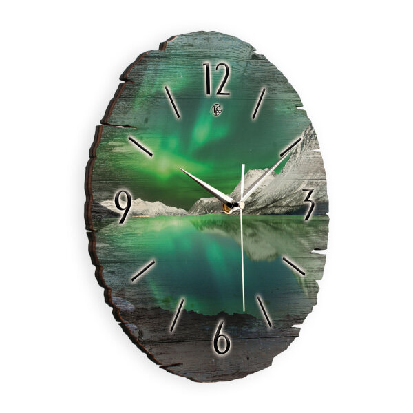 Polarlicht Runde Designer-Wanduhr aus Holz – leises...