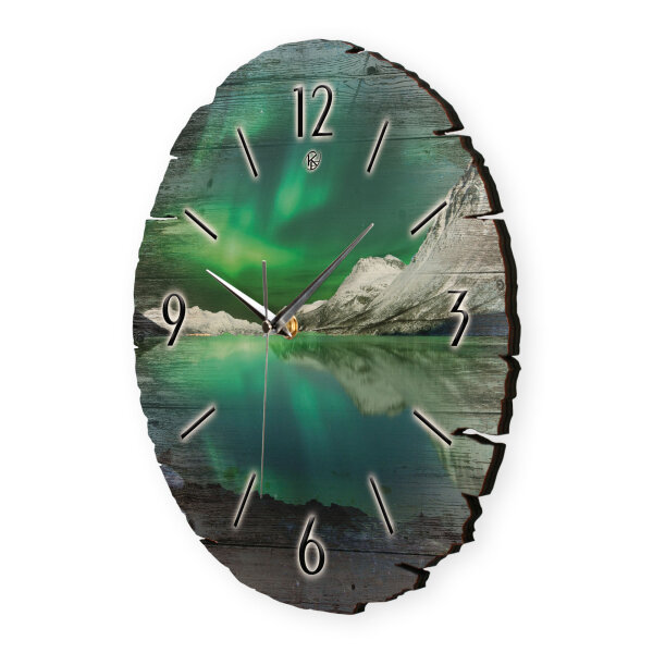 Polarlicht Runde Designer-Wanduhr aus Holz – leises Uhrwerk