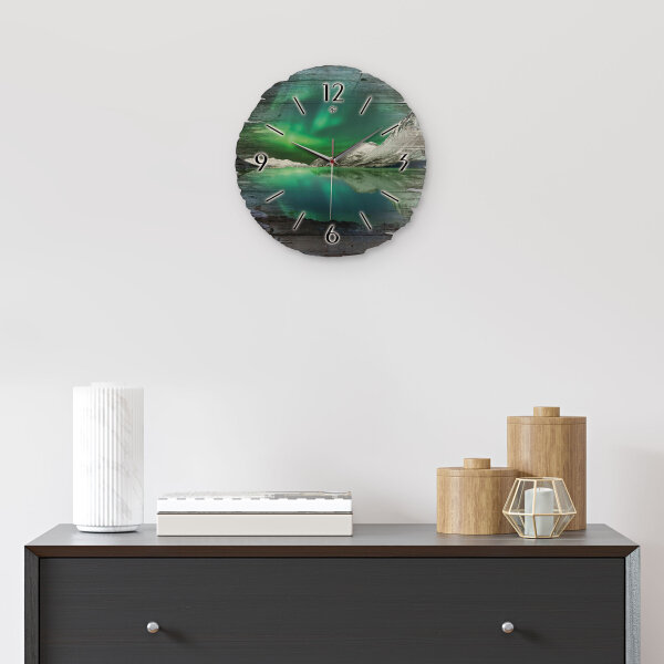 Polarlicht Runde Designer-Wanduhr aus Holz – leises Uhrwerk
