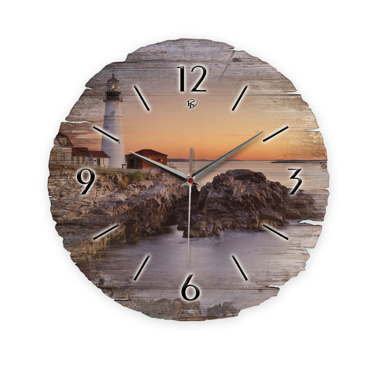 Leuchtturm am Abend Runde Designer-Wanduhr aus Holz – leises Uhrwerk