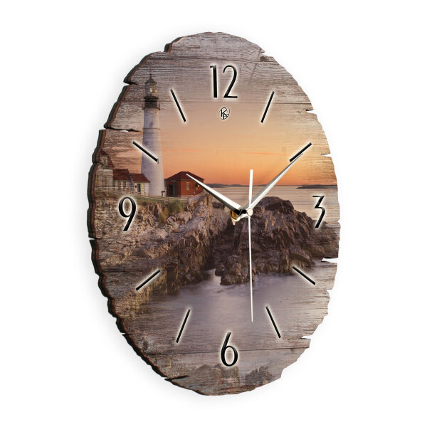 Leuchtturm am Abend Runde Designer-Wanduhr aus Holz...