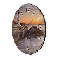 Leuchtturm am Abend Runde Designer-Wanduhr aus Holz – leises Uhrwerk