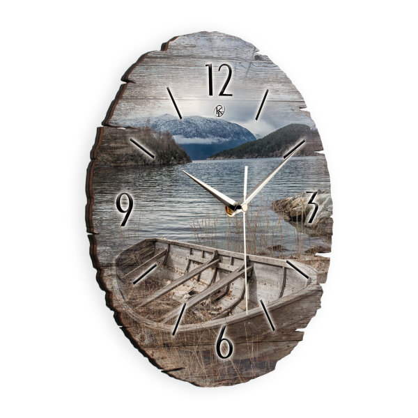 Boot am Ufer Runde Designer-Wanduhr aus Holz –...