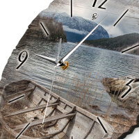 Boot am Ufer Runde Designer-Wanduhr aus Holz – leises Uhrwerk