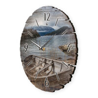 Boot am Ufer Runde Designer-Wanduhr aus Holz – leises Uhrwerk