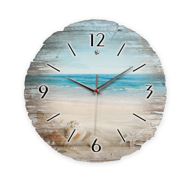 Südsee-Strand Runde Designer-Wanduhr aus Holz...