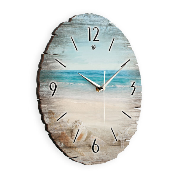Südsee-Strand Runde Designer-Wanduhr aus Holz...