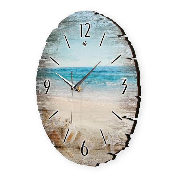 Südsee-Strand Runde Designer-Wanduhr aus Holz – leises Uhrwerk