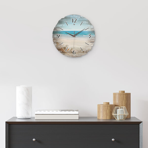 Südsee-Strand Runde Designer-Wanduhr aus Holz – leises Uhrwerk