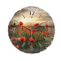 Mohnblumen-Feld Runde Designer-Wanduhr aus Holz – leises Uhrwerk