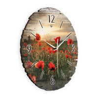 Mohnblumen-Feld Runde Designer-Wanduhr aus Holz – leises Uhrwerk