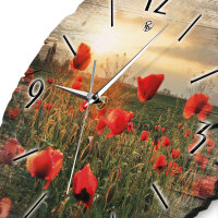 Mohnblumen-Feld Runde Designer-Wanduhr aus Holz – leises Uhrwerk