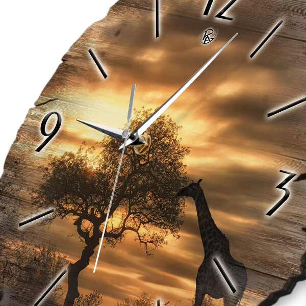 Giraffe in Afrika Runde Designer-Wanduhr aus Holz – leises Uhrwerk