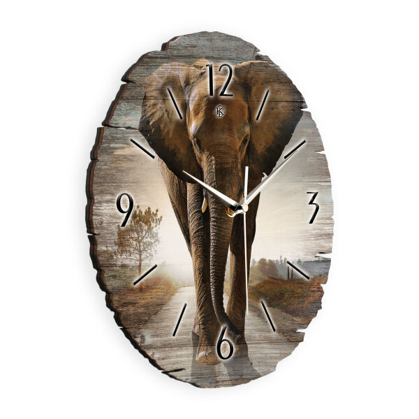 Elefant Runde Designer-Wanduhr aus Holz – leises...