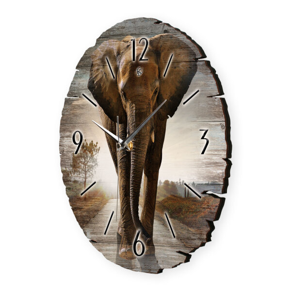 Elefant Runde Designer-Wanduhr aus Holz – leises Uhrwerk