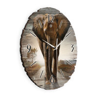 Elefant Runde Designer-Wanduhr aus Holz – leises Uhrwerk