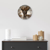 Elefant Runde Designer-Wanduhr aus Holz – leises Uhrwerk